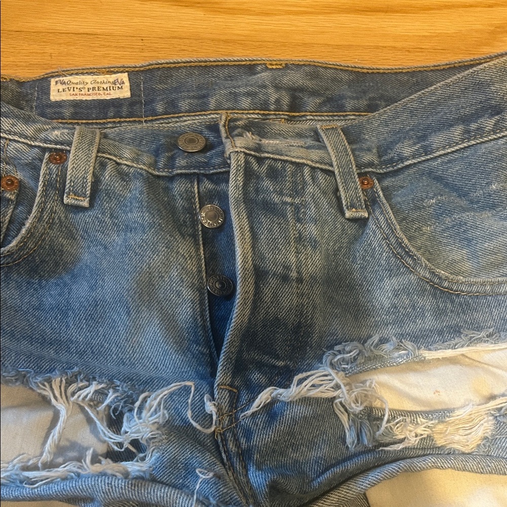 Levi's 501 Blue Distressed Denim Shorts